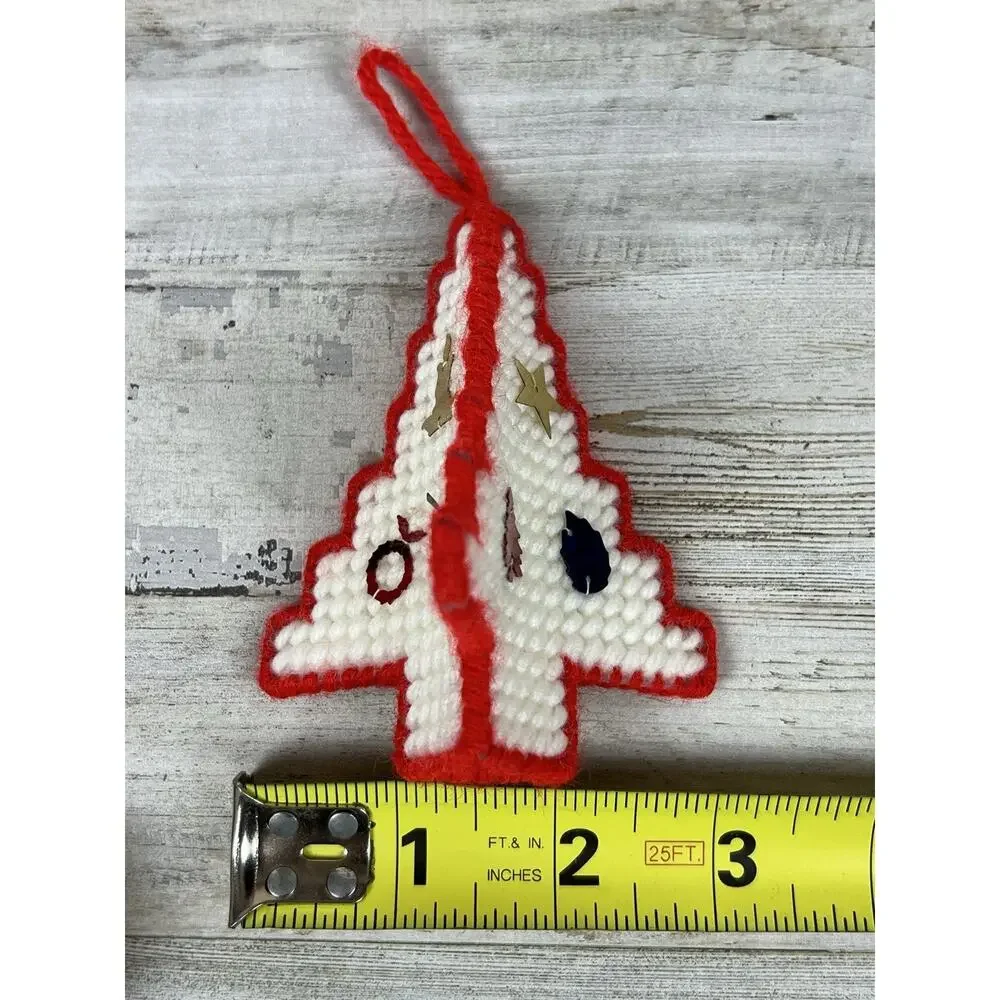 Vintage Handmade Christmas Ornaments Lot 3 Plastic Canvas Trees Mailbox 3D
